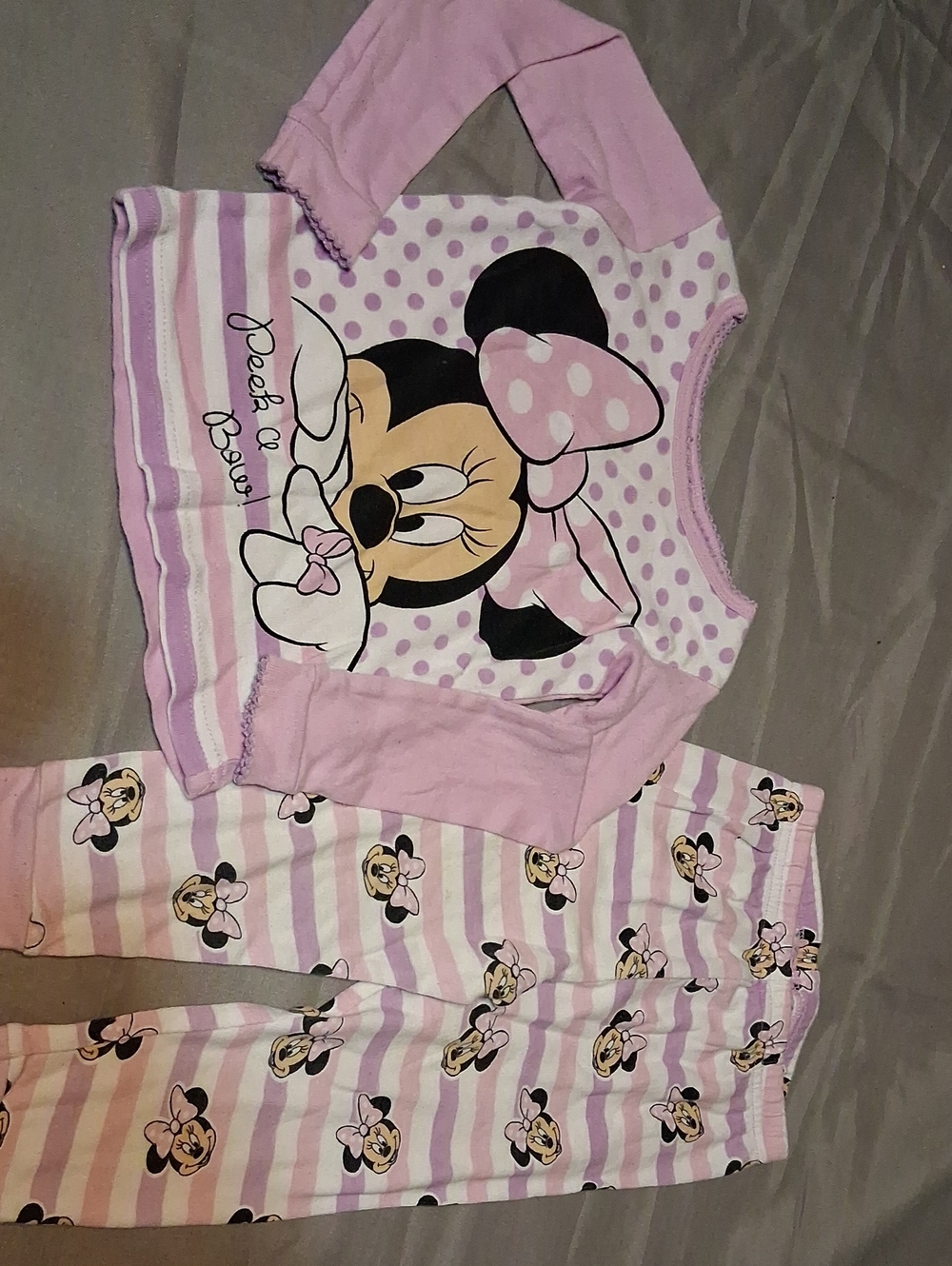 Disney Minnie Mouse Lavender and White Girls Pajama Set